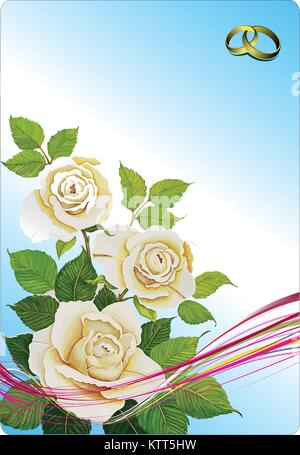 Greeting Wedding card with rose`s bunch. Vector illustration Stock Vector